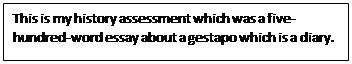 Text Box: This is my history assessment which was a five-hundred-word essay about a gestapo which is a diary.
